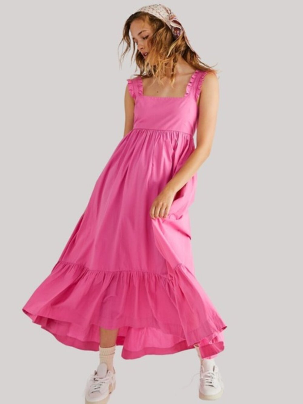 Sleeveless Pink Ruffle Maxi Dress